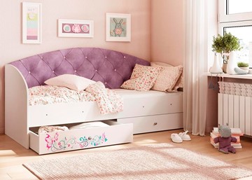 Детская кровать с ящиками Эльза без бортика, Фиолетовый (латы) в Уфе