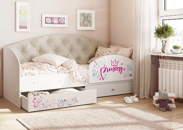 Кровать детская Эльза с бортиком, Бежевый (щиты) в Стерлитамаке - изображение