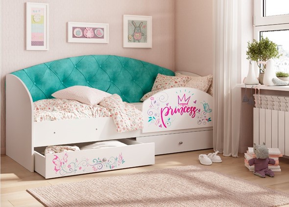 Детская кровать Эльза с бортиком, Бирюза (латы) в Стерлитамаке - изображение