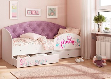 Кровать детская односпальная Эльза с бортиком, Фиолетовый (латы) в Стерлитамаке - предосмотр
