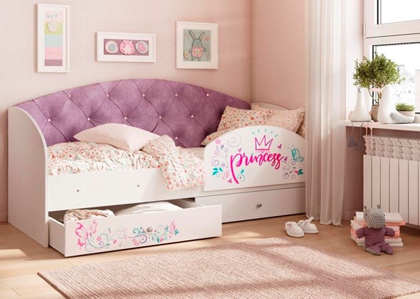 Кровать детская односпальная Эльза с бортиком, Фиолетовый (латы) в Стерлитамаке - изображение