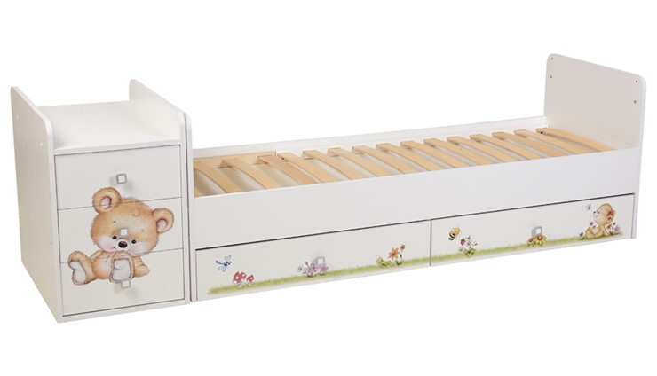 Детская кровать с комодом Фея 1100 Медвежонок Белый в Уфе - изображение 2