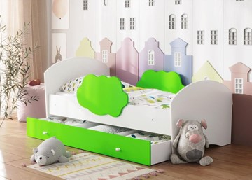 Детская кровать Тучка с ящиком, корпус Белый, фасад Лайм в Уфе