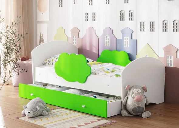Детская кровать Тучка с ящиком, корпус Белый, фасад Лайм в Стерлитамаке - изображение