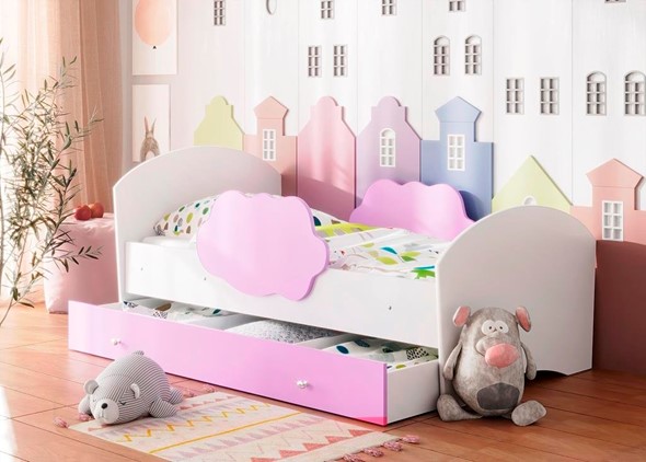 Кровать детская Тучка с ящиком, корпус Белый, фасад Ирис в Стерлитамаке - изображение