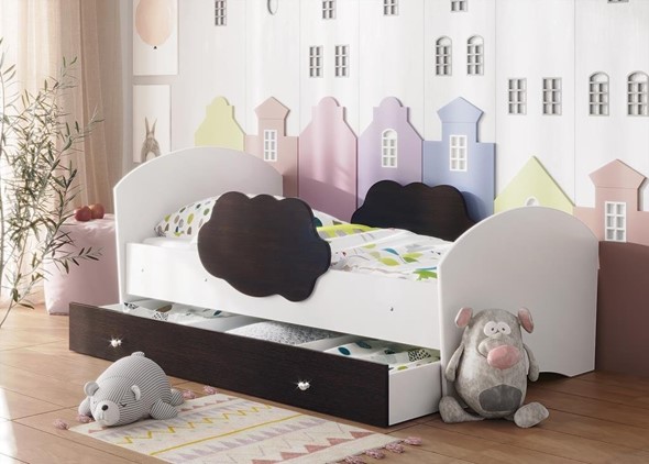Детская кровать Тучка с ящиком, корпус Белый, фасад Венге в Стерлитамаке - изображение