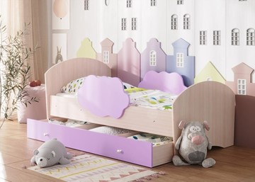 Детская кровать Тучка с ящиком, корпус Дуб млечный, фасад Ирис в Стерлитамаке