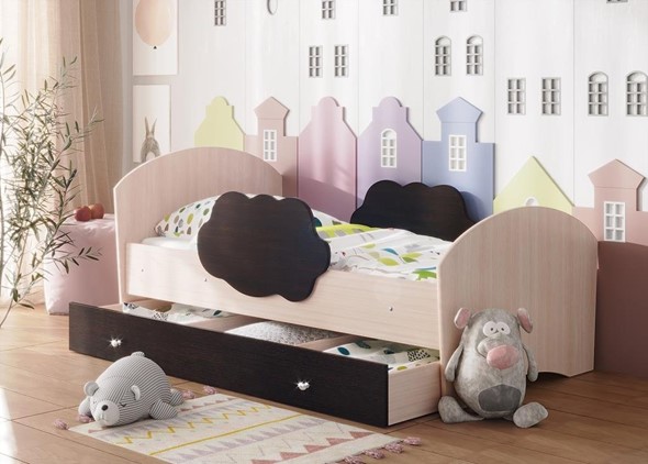 Кровать с бортиками Тучка с ящиком, корпус Дуб млечный, фасад Венге в Стерлитамаке - изображение