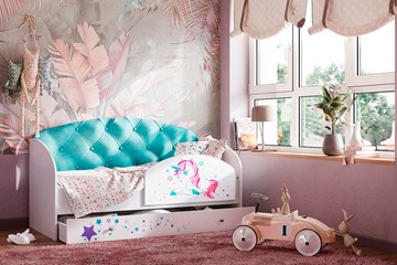 Кровать детская односпальная Звездочка с бортиком, Бирюза в Уфе