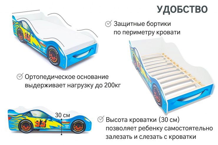 Кровать-машина в детскую Тачка синяя в Стерлитамаке - изображение 4