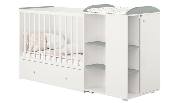 Многофункциональная кровать с комодом POLINI Kids Ameli 800 Белый / Серый, серия AMELI в Уфе - изображение 1
