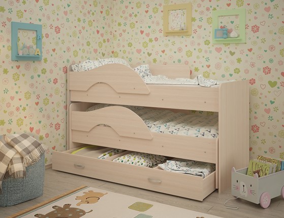 Двухэтажная детская кровать Радуга 1.6 с ящиком, цвет Млечный дуб в Салавате - изображение