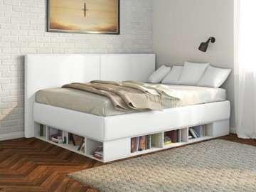 Подростковая кровать Lancaster 1, 140х200, ЛДСП белая, экокожа белая в Уфе