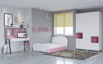 Комплект мебели для детской POLINI Kids Mirum №4 Белый / Серый / Розовый в Стерлитамаке