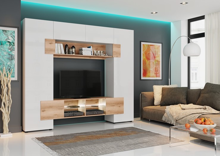 Современные стенки хай-тек для гостиной: модульные и под телевизор, в стиле хай-тек, красные и других цветов (36 фото)