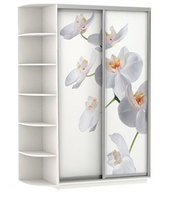 Шкаф 2-х дверный Хит, 1500x600x2200, фотопечать, со стеллажом, белая орхидея, белый снег в Салавате