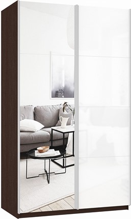 Шкаф 2-х дверный Прайм (Зеркало/Белое стекло) 1200x570x2300, венге в Стерлитамаке - изображение