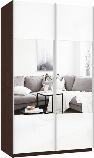 Шкаф 2-х дверный Прайм (Зеркало/Белое стекло) 1200x570x2300, венге в Стерлитамаке - изображение 2