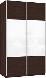 Шкаф 2-х дверный Прайм (ДСП/Белое стекло) 1400x570x2300, венге в Стерлитамаке - предосмотр 2
