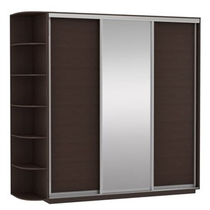 Шкаф 3-х створчатый Экспресс (ДСП/Зеркало/ДСП) со стеллажом, 2400х600х2200, венге в Стерлитамаке