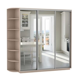 Шкаф 3-дверный Экспресс (3 зеркала), со стеллажом 2100х600х2200, дуб молочный в Стерлитамаке