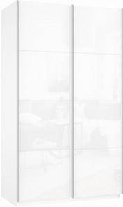 Шкаф двухдверный Прайм (Белое стекло/Белое стекло) 1400x570x2300, белый снег в Стерлитамаке - предосмотр