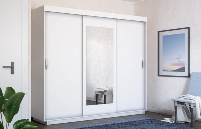 Шкаф 3-х дверный Лайт (2 ДСП/Зеркало) 1800х595х2120, Белый Снег в Стерлитамаке - изображение 3