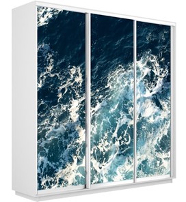 Шкаф 3-дверный Экспресс 2100х450х2200, Морские волны/белый снег в Стерлитамаке