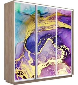 Шкаф 3-х створчатый Экспресс 2100х450х2400, Абстракция фиолетово-золотая/дуб сонома в Уфе