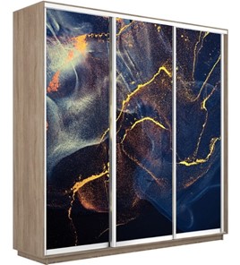 Шкаф 3-дверный Экспресс 2400х450х2200, Абстракция золотая пыль/дуб сонома в Стерлитамаке