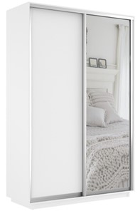 Шкаф двухдверный Экспресс (ДСП/Зеркало) 1400х600х2400, белый снег в Стерлитамаке