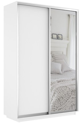 Шкаф двухдверный Экспресс (ДСП/Зеркало) 1400х600х2400, белый снег в Стерлитамаке - изображение