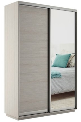 Шкаф 2-х дверный Экспресс (ДСП/Зеркало) 1600х600х2200, шимо светлый в Уфе - изображение