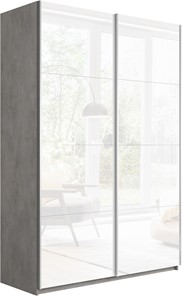 Шкаф 2-створчатый Прайм (Белое стекло/Белое стекло) 1400x570x2300, бетон в Уфе