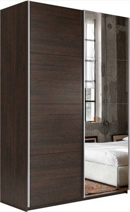 Шкаф 2-х дверный Прайм (ДСП/Зеркало) 1400x570x2300, венге в Стерлитамаке - изображение