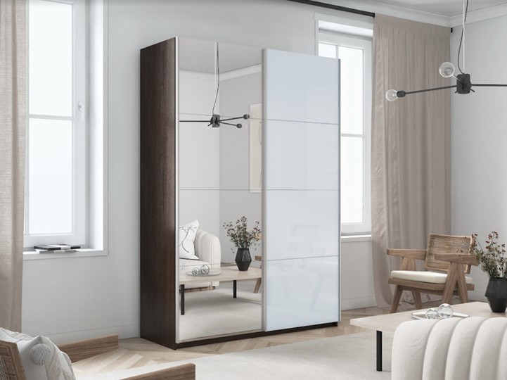 Шкаф 2-х дверный Прайм (Зеркало/Белое стекло) 1200x570x2300, венге в Стерлитамаке - изображение 6