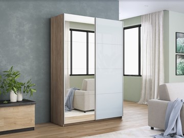 Шкаф двухдверный Прайм (Зеркало/Белое стекло) 1400x570x2300, дуб сонома в Стерлитамаке - предосмотр 6