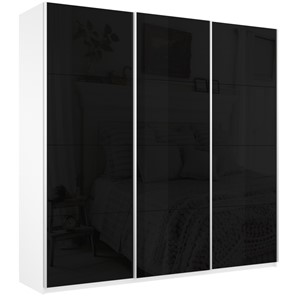Шкаф трехдверный Широкий Прайм (Черное стекло) 2400x570x2300,  Белый Снег в Стерлитамаке - предосмотр