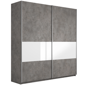 Шкаф 2-х створчатый Широкий Прайм (ДСП / Белое стекло) 2200x570x2300, Бетон в Стерлитамаке