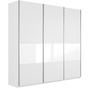 Шкаф 3-х створчатый Широкий Прайм (ДСП / Белое стекло) 2400x570x2300, Белый снег в Уфе