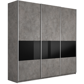 Шкаф 3-х створчатый Широкий Прайм (ДСП / Черное стекло) 2400x570x2300, Бетон в Стерлитамаке - предосмотр