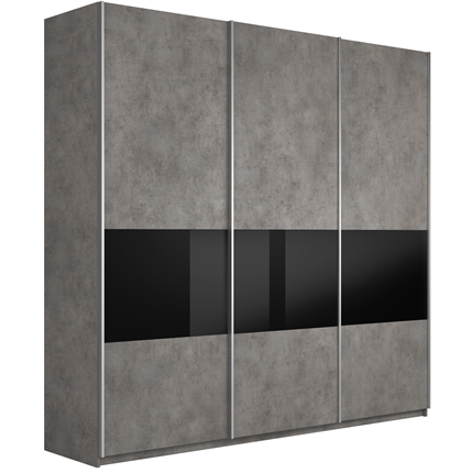 Шкаф 3-х створчатый Широкий Прайм (ДСП / Черное стекло) 2400x570x2300, Бетон в Стерлитамаке - изображение