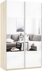 Шкаф двухдверный Прайм (Зеркало/Белое стекло) 1400x570x2300, дуб сонома в Стерлитамаке - предосмотр 2