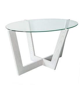 Овальный столик Оникс-6, Выбеленный дуб/Прозрачное стекло в Стерлитамаке - предосмотр