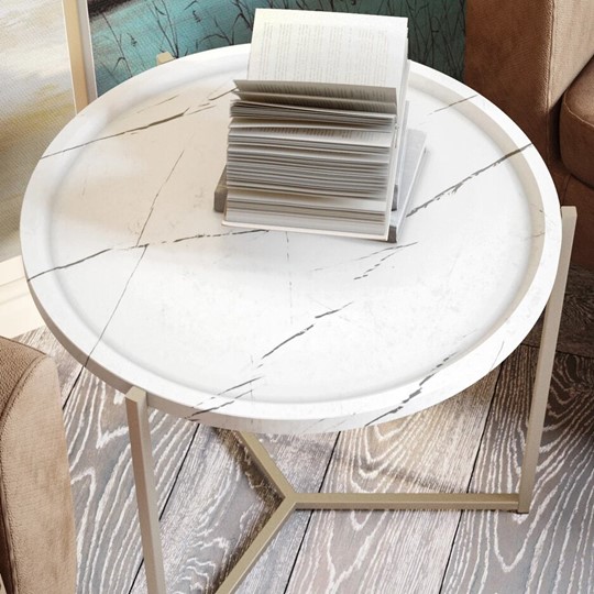 Стол круглый журнальный Бруно, белый мрамор/титан в Стерлитамаке - изображение 3
