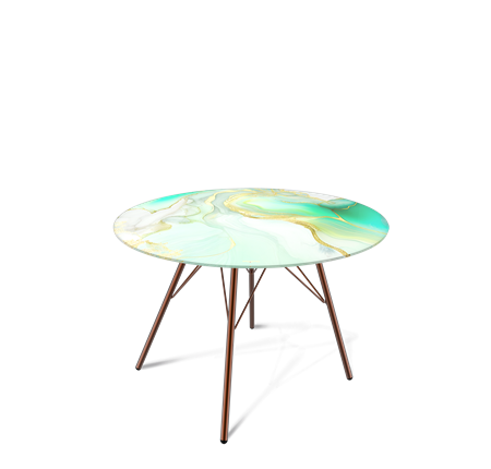 Стол круглый SHT-S37 / SHT-TT32 60 стекло/МДФ (лазурно голубой/медный металлик) в Стерлитамаке - изображение