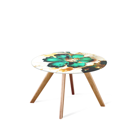 Круглый столик SHT-S39 / SHT-TT32 60 стекло/МДФ (малахитово зеленый/светлый орех) в Стерлитамаке - изображение