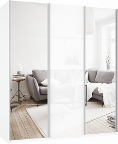 Шкаф Прайм (Зеркало/Белое стекло/Зеркало) 1800x570x2300, белый снег в Стерлитамаке