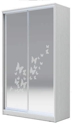Шкаф двухстворчатый 2400х1200х620 два зеркала, "Бабочки" ХИТ 24-12-66-05 Белая шагрень в Стерлитамаке - изображение