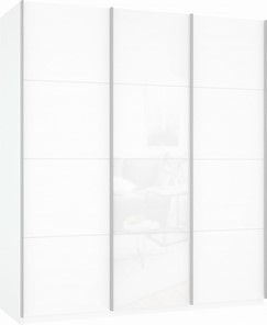 Шкаф-купе трехдверный Прайм (ДСП/Белое стекло/ДСП) 1800x570x2300, белый снег в Стерлитамаке
